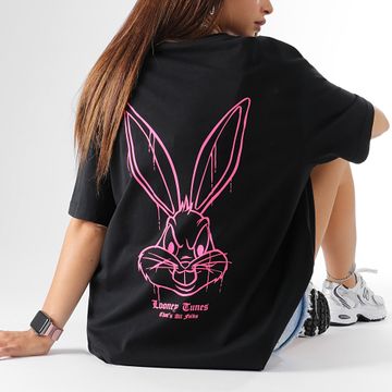 Looney Tunes - Angry Bugs Bunny Women's Oversize Camiseta Negro Rosa Fluo