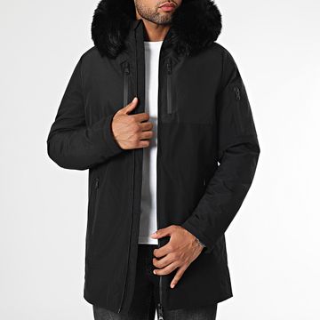 LBO - Parka bimateria con capucha y pelo negro 0076 Negro