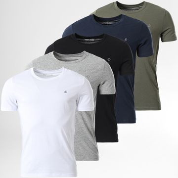 Jack And Jones - Pack De 5 Camisetas Esenciales Blanco Negro Verde Caqui