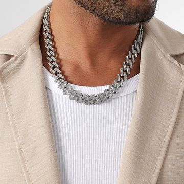 LBO - Collar Malla Cubana Strass 15mm Plata
