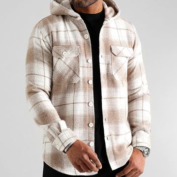 LBO - Beige Blanco 3046 Camisa de cuadros con capucha