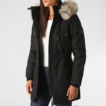 Only - Parka con capucha de piel negra Iris para mujer