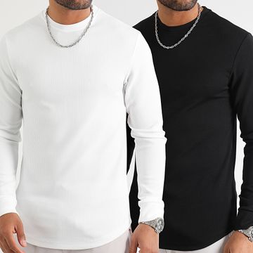 LBO - Juego De 2 Camisetas De Manga Larga Texturizadas Waffle 0400 0552 Negro Blanco