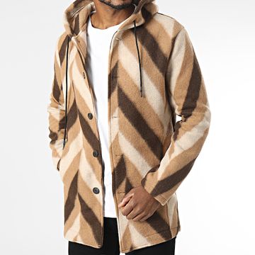 Uniplay - Chaqueta con capucha de piel sintética marrón beige