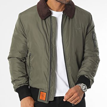 Bombers Original - Chaqueta bomber Curtiss con cuello de piel Verde caqui
