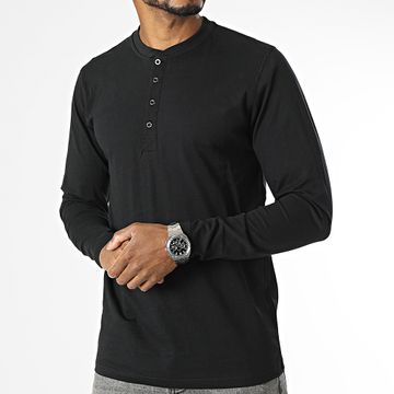 Urban Classics - Camiseta de manga larga Basic Henley TB276 Negro