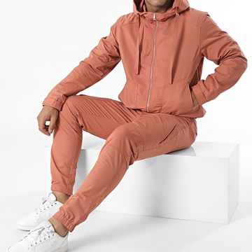 Frilivin - Conjunto de chaqueta con capucha y cremallera y pantalón cargo rojo ladrillo