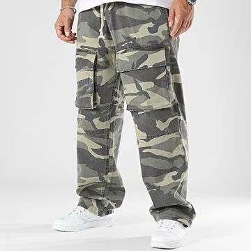 2Y Premium - Pantalón cargo de camuflaje verde caqui