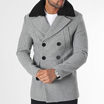 Frilivin - Abrigo con cuello de piel de oveja Gris brezo