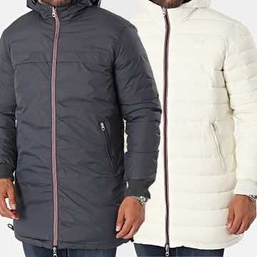 Schott NYC - Riverso Funda Reversible Larga Con Capucha Gris Carbón Blanco