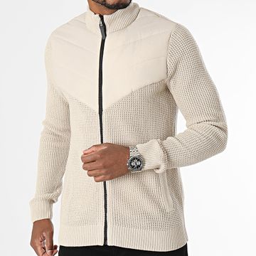 Jack And Jones - Chaqueta de punto negro con cremallera híbrida beige