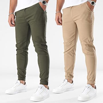 Frilivin - Juego De 2 Pantalones Chinos Caqui Verde Camel