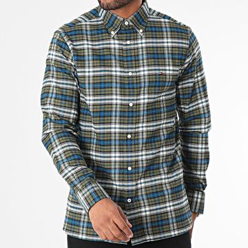 Tommy Hilfiger - Camisa de manga larga de tartán cepillado 2890 Verde Caqui Azul claro Blanco
