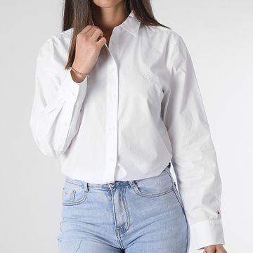 Tommy Hilfiger - Camisa Essential Manga Larga Mujer Regular 0543 Blanco