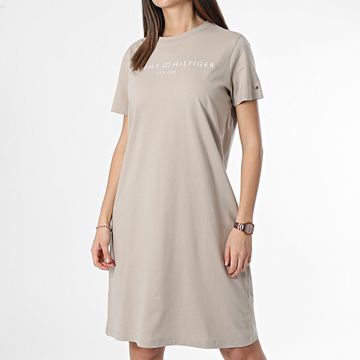 Tommy Hilfiger - Camiseta Mujer Vestido Corp Logo 1013 Beige