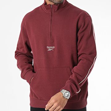 Reebok - Sudadera con cremallera y cuello burdeos