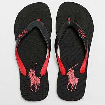 Polo Ralph Lauren - Chanclas Bolt Pony Negro Rojo