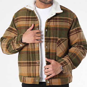 Levi's - Piel de oveja Cuello Check Chaqueta Tipo I Sherpa Trucker A4882 Beige Verde Caqui