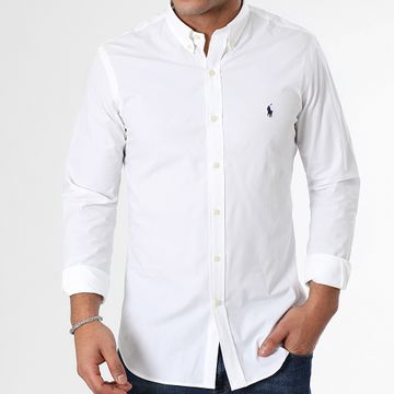 Polo Ralph Lauren - Slim Poplin Stretch Camisa Manga Larga Blanca