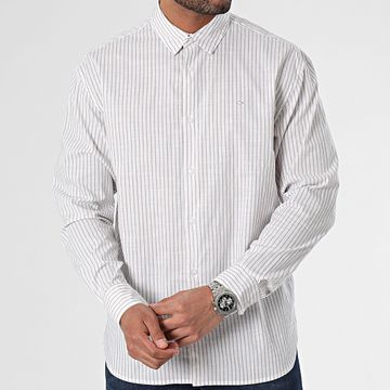 Calvin Klein - Slub Stripe Camisa Manga Larga 2266 Blanco