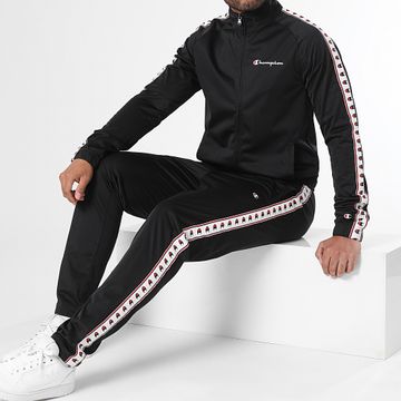 Champion - Conjunto de chaqueta negra con cremallera y pantalón de chándal 219784