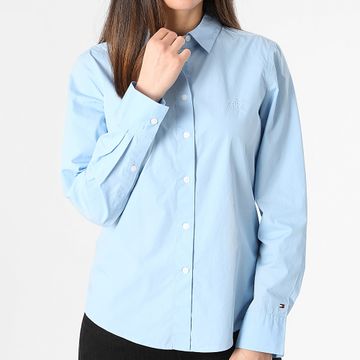Tommy Hilfiger - Camisa de manga larga Essential Regular para mujer 0543 Azul claro