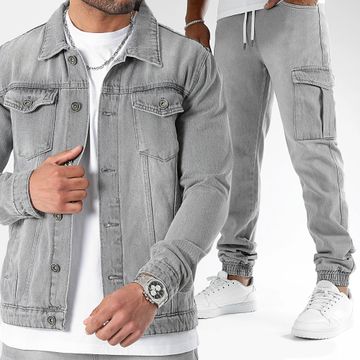 LBO - Conjunto de vaqueros y pantalón Jogger Fit 3267 Chaqueta vaquera Gris claro