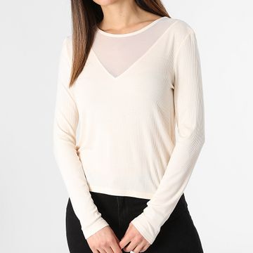 Only - Top de manga larga para mujer Kirsa Beige