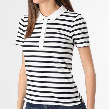 Tommy Hilfiger - Polo de mujer de manga corta 1985 Piqué Stripe 9530 Blanco