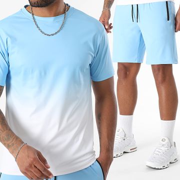 LBO - 0160 Conjunto de camiseta y pantalón corto azul claro y blanco