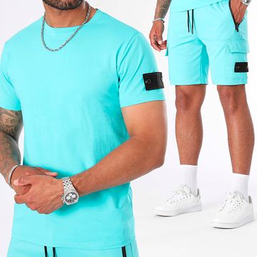LBO - 0166 Conjunto de camiseta y pantalón corto azul claro