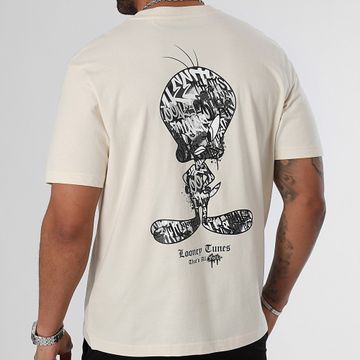 Looney Tunes - Camiseta Oversize Large Tweety Graffiti Blanco Y Negro Beige