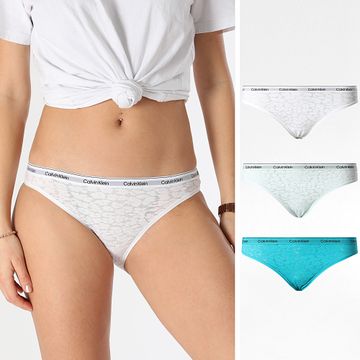 Calvin Klein - Juego de 3 braguitas para mujer QD5069E Sky Blue White Turquoise