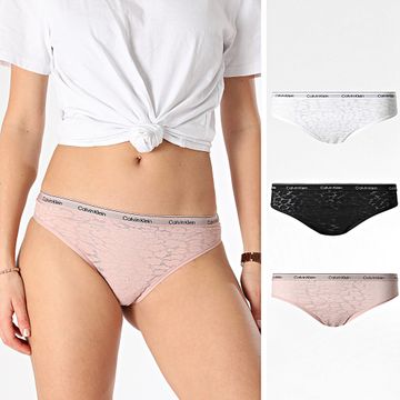 Calvin Klein - Paquete brasileño de 3 pares para mujer QD5225E Blanco Rosa Negro