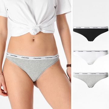 Calvin Klein - Juego De 3 Tangas Para Mujer QD5209E Negro Blanco Heather Grey
