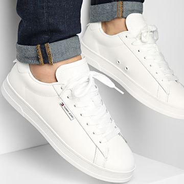 Tommy Jeans - Zapatillas de cuero con suela baja 1374 Crudo