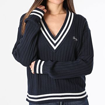 Tommy Jeans - Jersey de mujer con cuello en V Script 7758 Azul marino