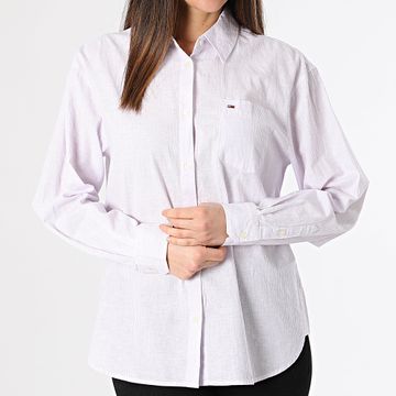 Tommy Jeans - Camisa a rayas de manga larga Boxy Mujer Lino 7737 Blanco Lila