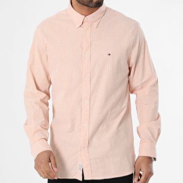 Tommy Hilfiger - 1985 Flex Camisa Oxford Rayas Manga Larga 0935 Blanco Naranja