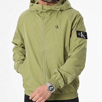Calvin Klein - 5101 Chaqueta verde caqui con capucha y cremallera