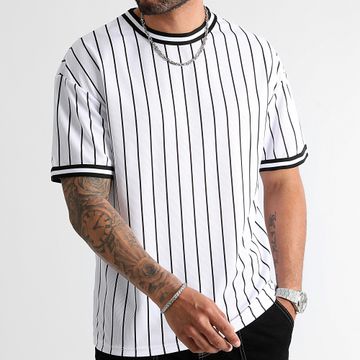 LBO - Camiseta béisbol rayas grande 0988 Blanco