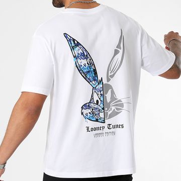 Looney Tunes - Camiseta Oversize Large Bugs Bunny Half Horror Blanco