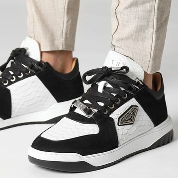 Classic Series - Sigma Low Top White Python Cut Nappa Black Velvet Suede Sneakers