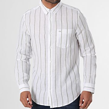 Calvin Klein - Camisa de rayas de manga larga 2707 Blanco Verde Caqui
