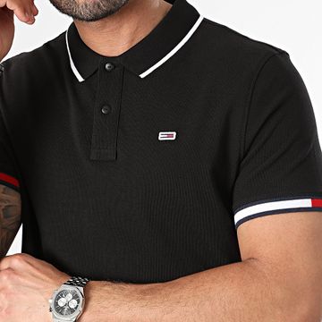 Tommy Jeans - Slim Flag Cuffs Polo de manga corta 2963 Negro
