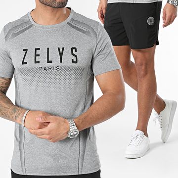 Zelys Paris - Conjunto de camiseta y pantalón corto jogging gris jaspeado negro