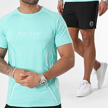 Zelys Paris - Conjunto de pantalón corto y camiseta verde jaspeado turquesa Negro