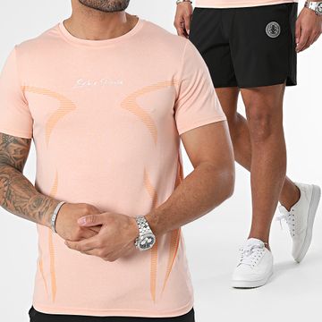 Zelys Paris - Conjunto de camiseta y pantalón corto jogging naranja claro jaspeado negro