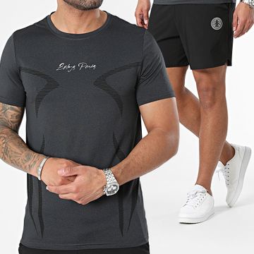 Zelys Paris - Conjunto de camiseta y pantalón corto jogging gris carbón jaspeado negro