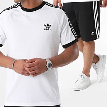 Adidas Originals - Conjunto Camiseta 3 Rayas Y Pantalón Corto IA4846 IU2337 Blanco Negro
